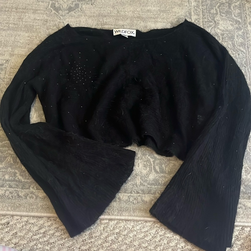 Wild fox crop sweater with black rhinestones. XS